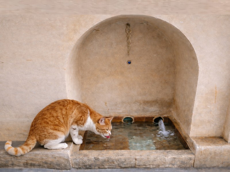 Tierbrunnen in Talaa Lekbira mit Katze