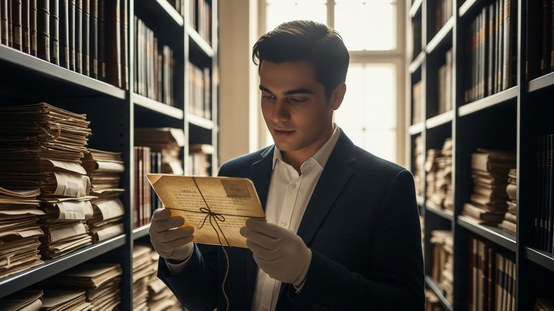 Mustafa in einem Archiv. Fiktives Bild mit Hilfe von Gemini erstellt