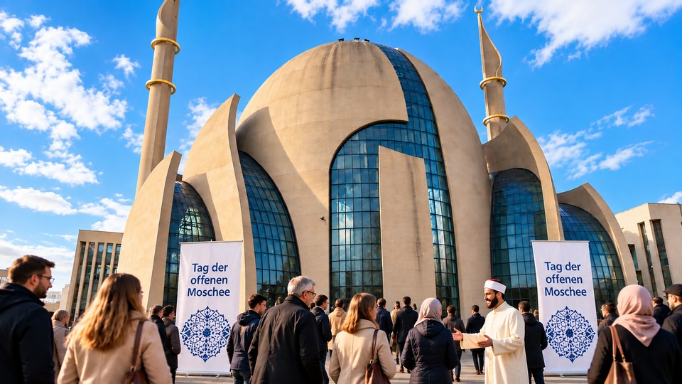 Fiktive Darstellung zum Tag der offenen Moschee. Foto von Mohammad Alabdolye auf unsplash und von ChatGPT ergänzt Fiktive Darstellung zum Tag der offenen Moschee. Foto von Mohammad Alabdolye auf unsplash und von ChatGPT ergänzt
