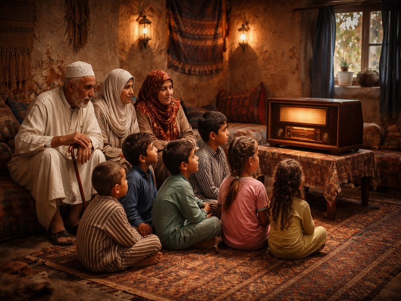 Bauernfamilie hört Radio. Foto mit Hilfe von ChatGPT erstellt Bauernfamilie hört Radio. Foto mit Hilfe von ChatGPT erstellt