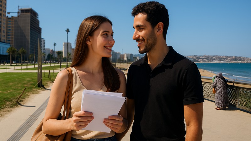 Anna und Youssef in Tanger. Foto mit Hilfe von ChatGPT erstellt