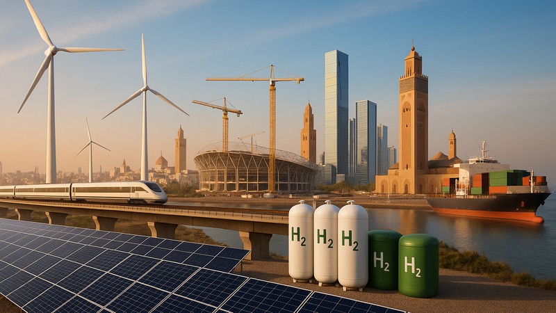 Erneuerbare Energien und moderne Stadtlandschaft. Foto mit Hilfe von Gemini erstellt