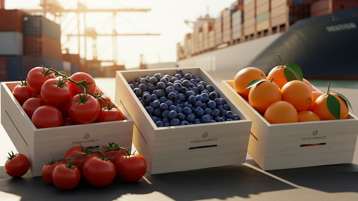 Tomaten, Heidelbeeren und Orangen. Foto mit Hilfe von Gemini erstellt