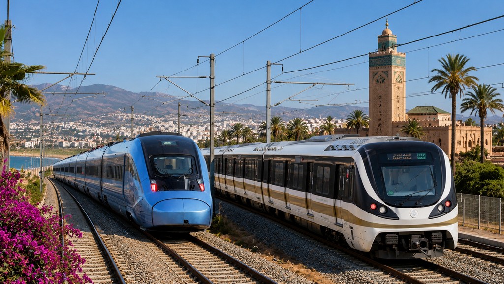 Züge von Hyundai Rotem werden verschiedene Städte Marokkos miteinander verbinden. Foto mit Hilfe von ChatGPT zusammengestellt Züge von Hyundai Rotem werden verschiedene Städte Marokkos miteinander verbinden. Foto mit Hilfe von ChatGPT zusammengestellt