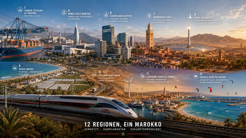 Die 12 Regionen Marokkos. Bild mit Hilfe von ChatGPT erstellt