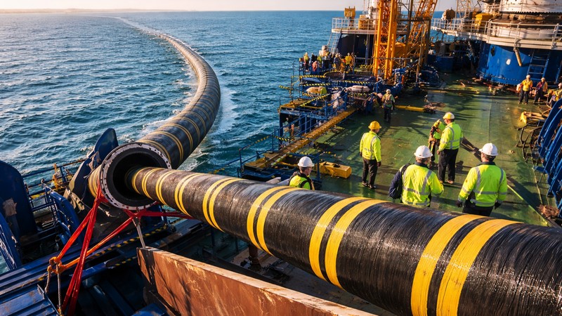 Verlegen eines Tiefseekabels. Foto mit Hilfe von ChatGPT erstellt