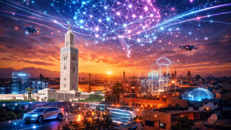 Koutoubia in Marrakesch und neue Technologien. Foto mit Hilfe von ChatGPT erstellt
