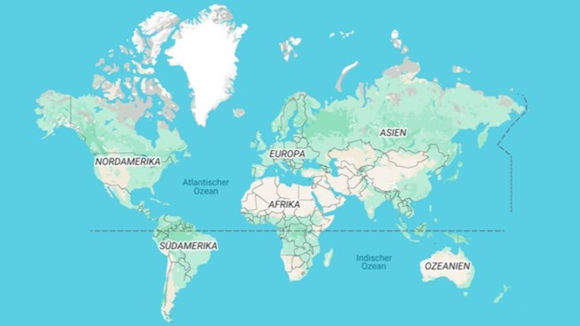 Weltkarte von OpenStreetMap Weltmeere und die 5 Kontinente