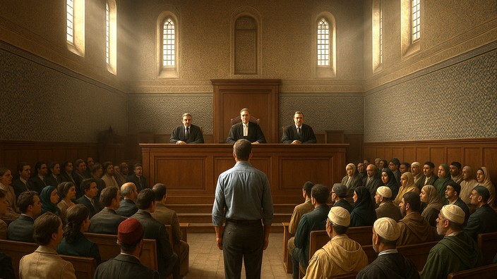 Fiktive Gerichtsverhandlung. Foto mit Hilfe von ChatGPT erstellt