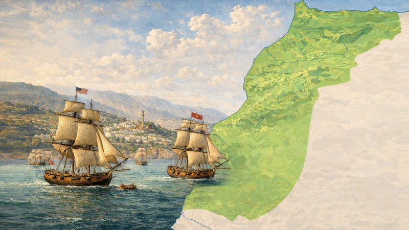 Marokko und die amerikanischen Handelsschiffe. Foto mit Hilfe von ChatGPT erstellt